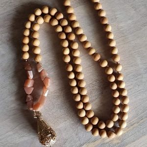 Peach Moonstone Locket Mala